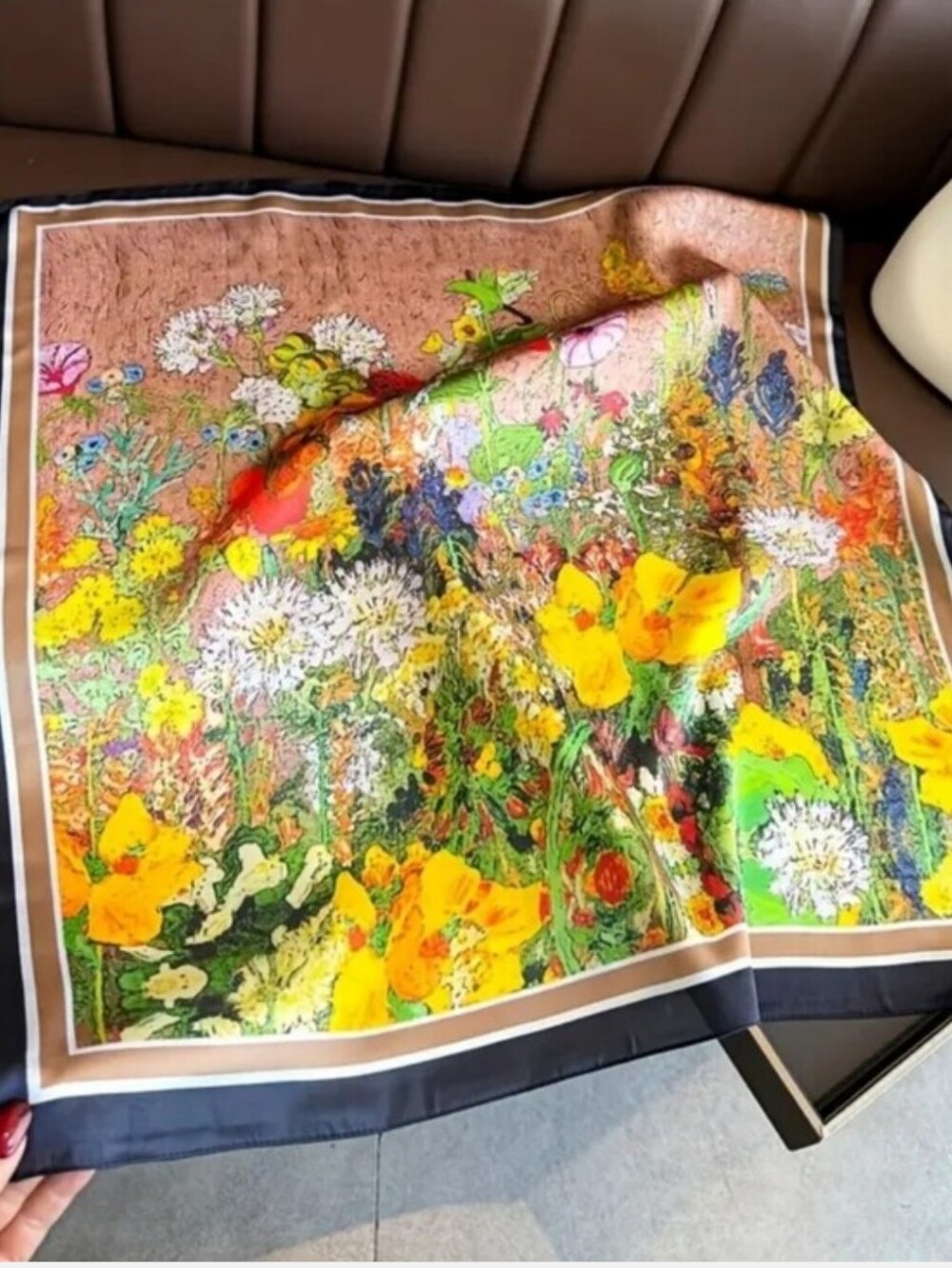 Bright Floral Silk-Feel Scarf in Yellow & Green